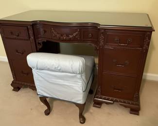 Chippendale Style Mahogany Writing Desk with Stool