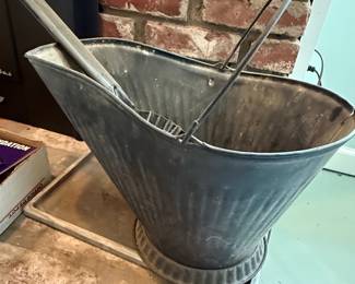 Vintage Galvanized Coal Scuttle with Shovel and Tongs
