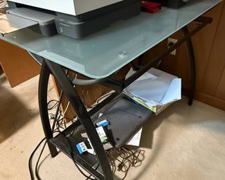 Modern Glass Top Desk with Lower Shelf
