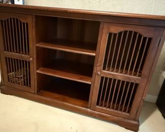 Wooden Media Console with Slatted Doors