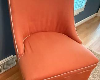 Coral Orange Skirted Dining Chair with White Piping