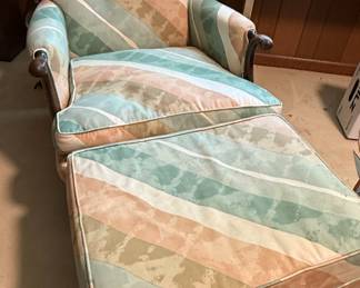 Vintage Striped Armchair and Ottoman Set