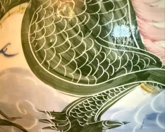 Chinese Dragon Porcelain Fish Bowl Planter with Pedestal