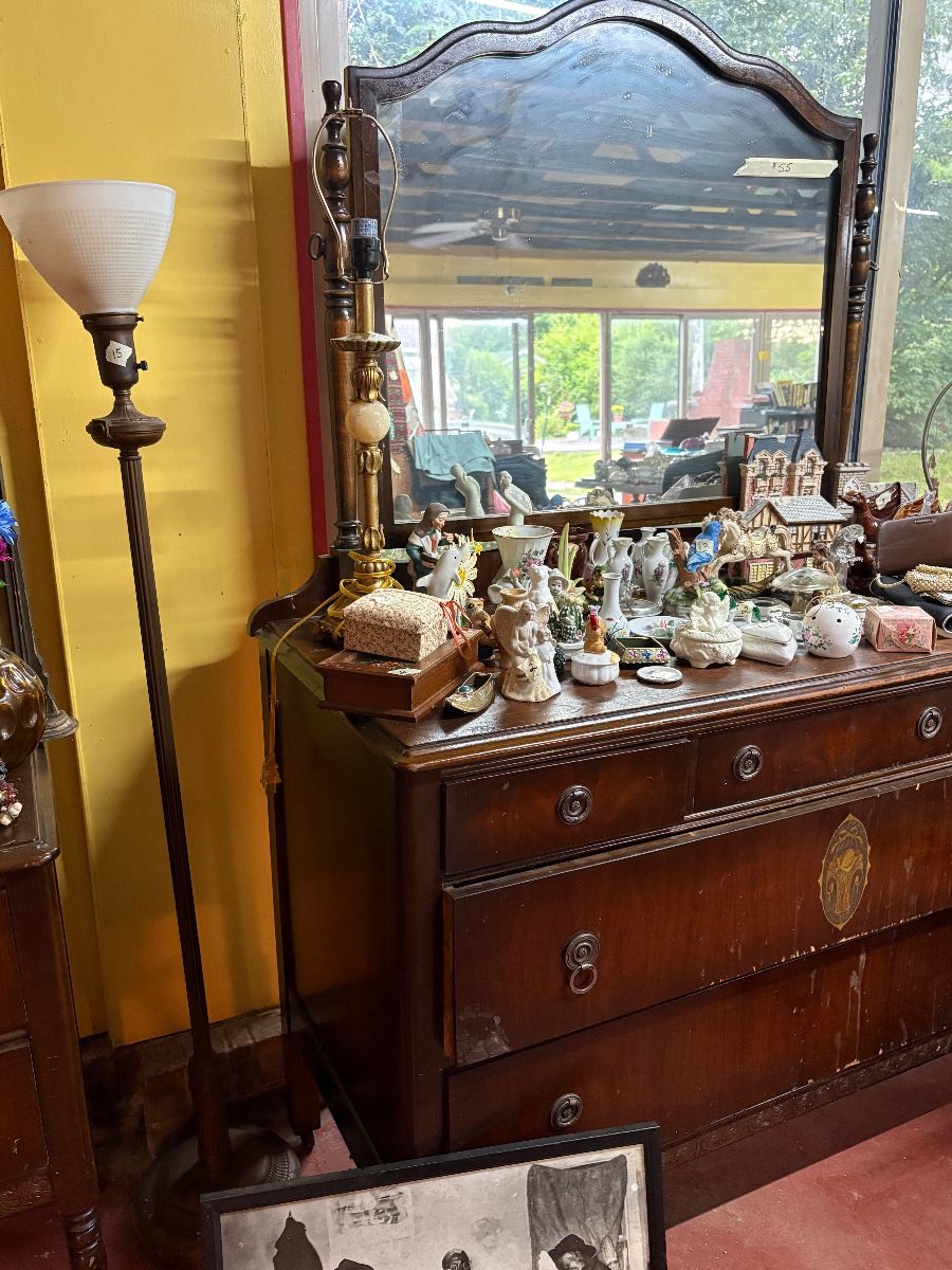 Antique dresser and floor lamp 