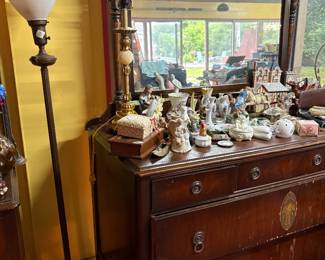 Antique dresser and floor lamp 