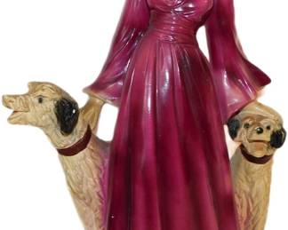 ART NOUVEAU LADY W/DOGS FIGURINE