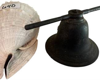 LARGE SEASHELL & CAST IRON BELL
