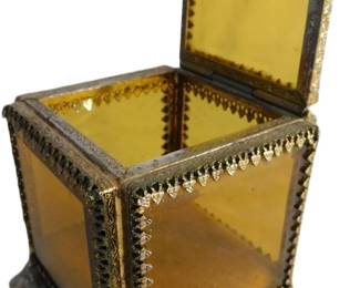 ANTIQUE AMBER GLASS JEWELRY CASE