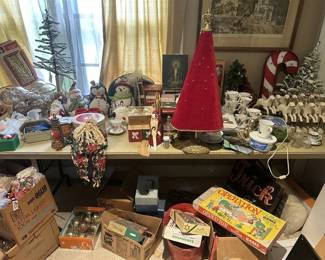 TABLES LOADED TOP & UNDER W/VINTAGE CHRISTMAS & OTHER