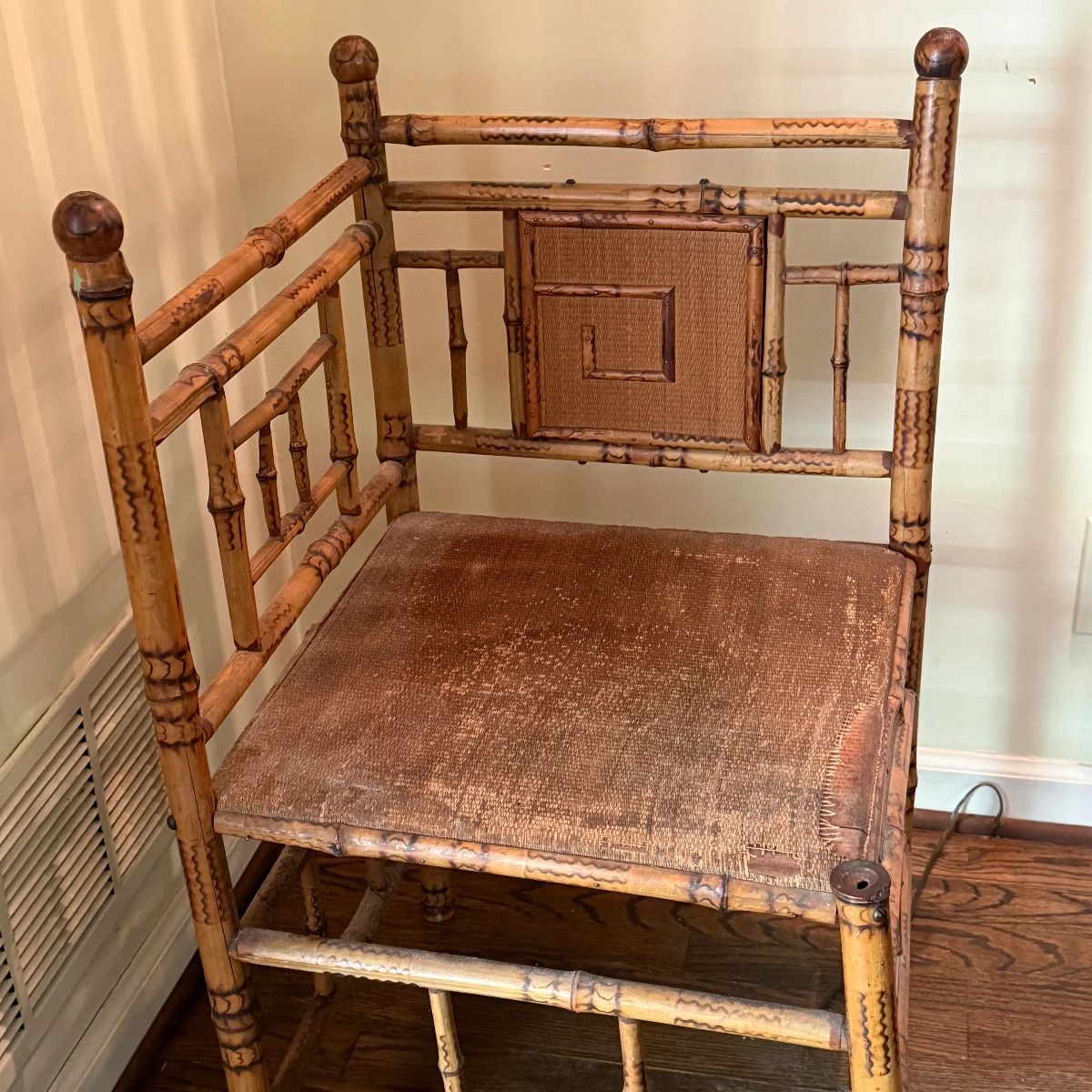 19th century rattan hand built corner chair - England