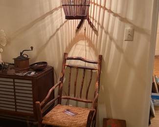 North GA handmade hickory arm chair, one of four w/woven seat