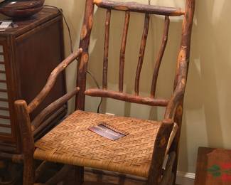 Close up of hickory arm chair hand built in north GA in 1940s or 1950s
