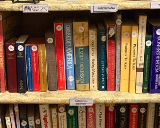Array of cookbooks and how to books plus outstanding collection of American history, fiction and non-fiction
