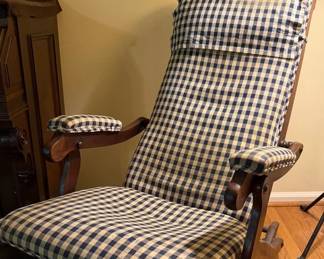 Handmade rocking chair that converts to  a daybed, possibly the first iteration of the convertible bed, c. 1870, patented in 1872; haandmade in Walnut.