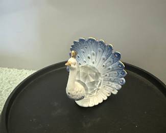 Capodimonte Porcelain and Crystal Peacock Figurine