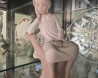 Lladro "Thinking Boy On The Tree Stump" Porcelain Figurine