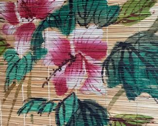 Hand-Painted Bamboo Scroll with Floral and Bird Motif