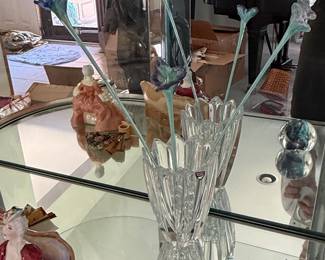 Orrefors "Poppy" Glass Vase with Glass Flowers