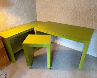 Lime Green Parsons Desk Set with Stool