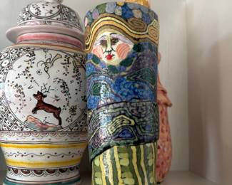 Jane Peiser Art Pottery Vase and Lidded Jar