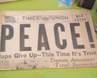 Times Union 'Peace!' War Extra Newspaper - August 15, 1945