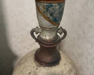 Large Ceramic Vase with Metal Accents