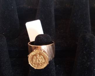 Mexican 2.5 Peso 14K  Gold Coin Ring