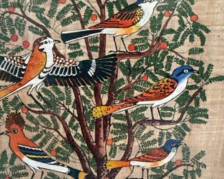 Egyptian Papyrus Painting "Tree of Life" with Birds by Jasmine