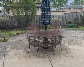 Wrought Iron Patio Dining Set with Umbrella