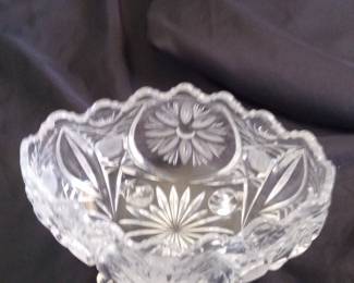 Antique Crystal Footed Bowl with Starburst and Fan Motifs