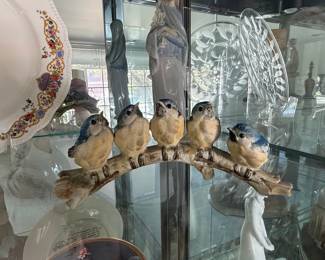 Porcelain Figurine of Five Bluebirds on a Branch by Capodimonte