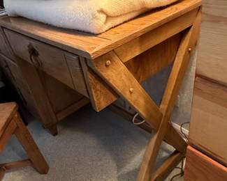 Vintage Oak Writing Desk with X-Brace