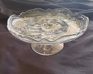 Heisey Orchid Etched Glass Pedestal Cake Stand