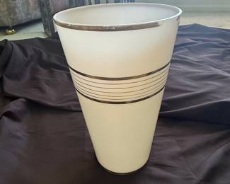 Mid-Century Modern Frosted Glass Vase with Gold Bands
