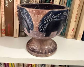Kenyan Soapstone Carving - Elephant Motif Bowl with 'Genuine Interport Product' Mark