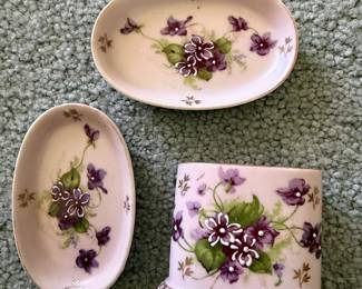 Lefton Porcelain Violets Vanity Set
