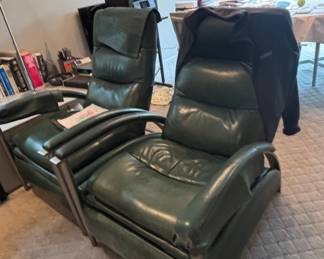 Ethan Allen Green Leather Recliner Chair
