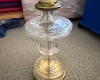 Clear Glass and Brass Table Lamp with Pleated Shade
