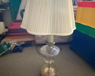 Clear Glass and Brass Table Lamp with Pleated Shade