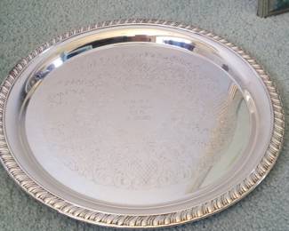 Engraved Silver Plated Serving Tray with Rope Border