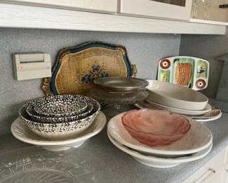 Assorted Vintage Serving Dishes and Bowls with Thyme & Table and Splatterware