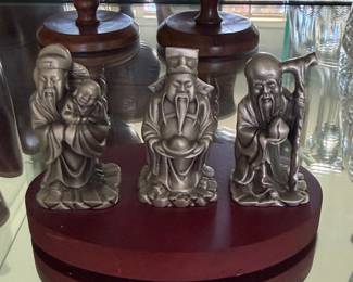 Set of Three Chinese Pewter Figurines - Fu, Lu, and Shou