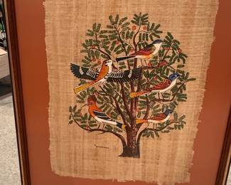 Egyptian Papyrus Painting "Tree of Life" with Birds by Jasmine
