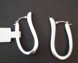 14K White Gold  U-Shaped Hoop Earrings