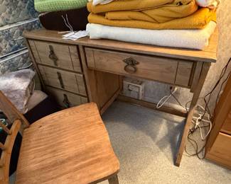 Vintage Oak Writing Desk with X-Brace