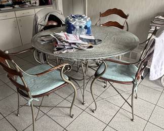 Vintage Wrought Iron and Upholstered Dining Set
