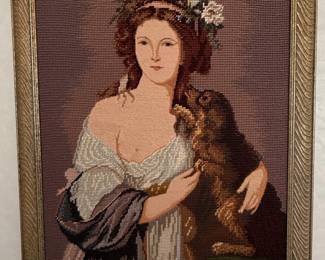 Woman with Dog Needlepoint Portrait