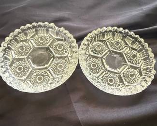 Vintage Pressed Glass Ashtrays with Starburst and Hexagonal Pattern