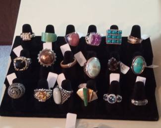 Assorted Sterling Silver Rings with Semi-Precious Gemstones