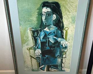 Pablo Picasso "Femme au fauteuil bleu" Lithograph with Montreal Museum Exhibition Label